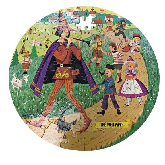 Vintage 1970s Pied Piper 12" HG Toys Round Puzzle in Metal Tube Missing 1 Piece - Picture 4 of 4